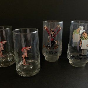 1970's, 2-Popeye Coca Cola Glasses & 2-1981's Thor Pepsi Glasses